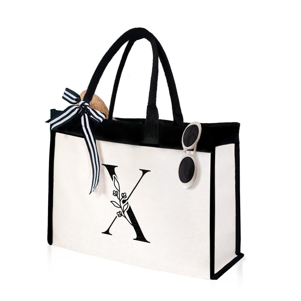 Letter X Initial Canvas Tote Bag Embroidered Monogrammed Beach Bags Gift <3